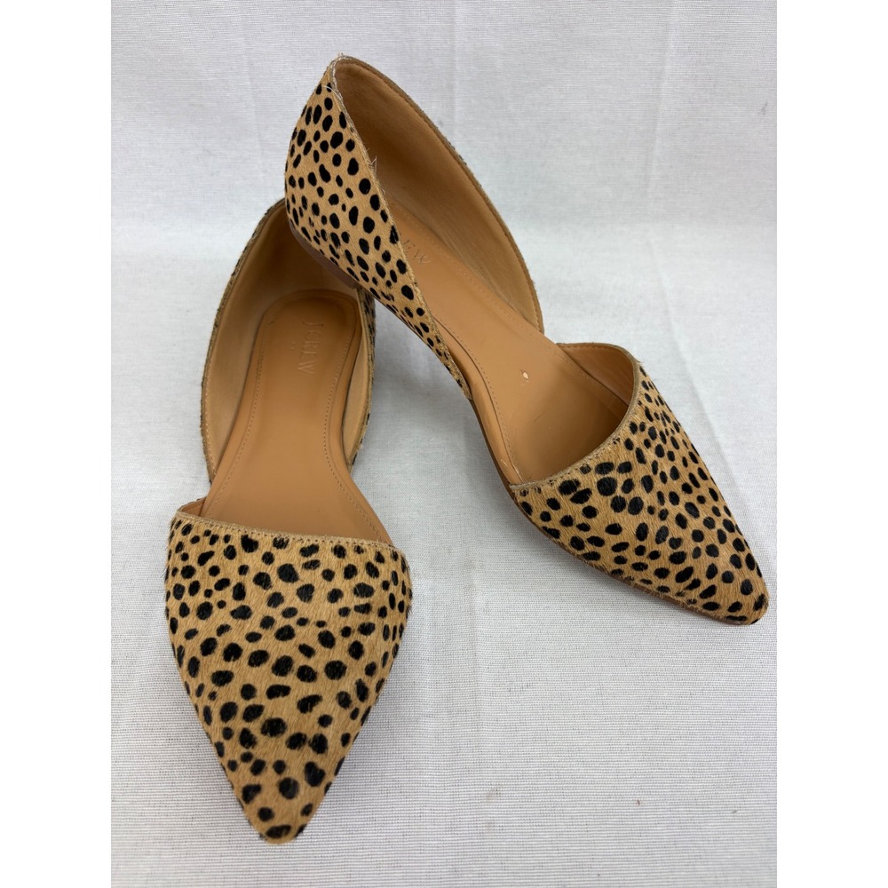 J. Crew Factory Zoe Calf Hair D'Orsay Flats Spot Dot Leopard Size 8 Pointed Toe